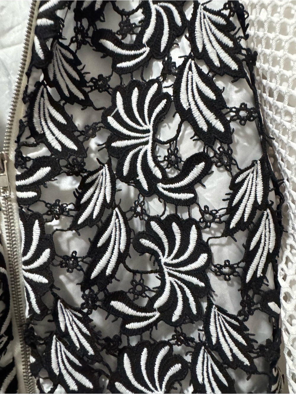 Jones New York White and Black Lace-Front Bomber Jacket - Picture 2 of 5
